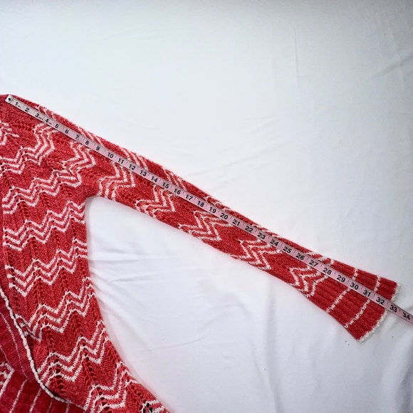 ❤️BCBGMAXAZRIA Women Open Knit Chevron Collared Cardigan Sz L Open Front - Picture 13 of 13